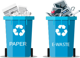 paper and e-waste recycle bins