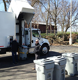 DataShield employees empying bins into a shred truck